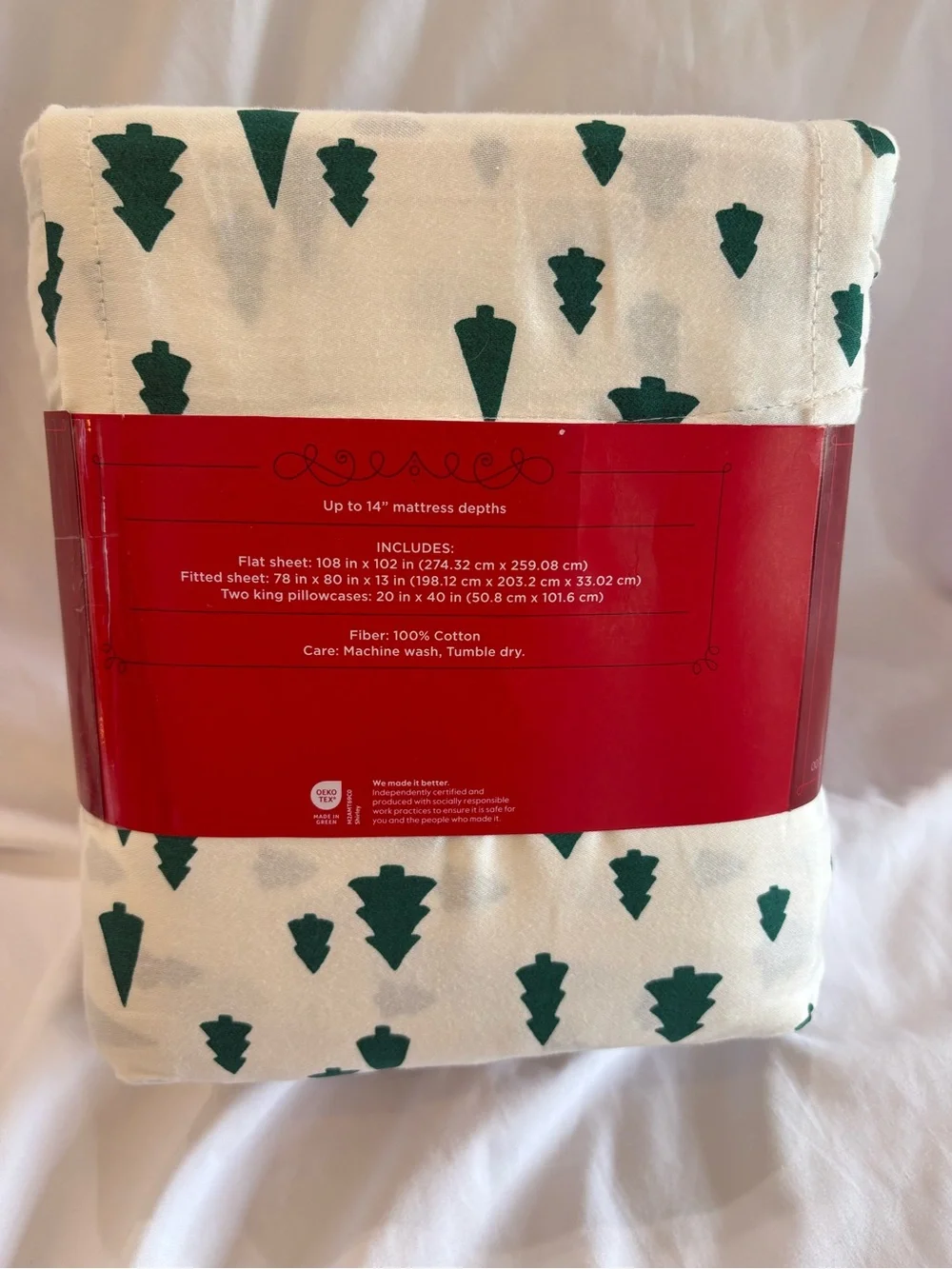 WONDERSHOP TARGET KING HOLIDAY - CHRISTMAS GREEN TREE COTTON SHEET SET NEW